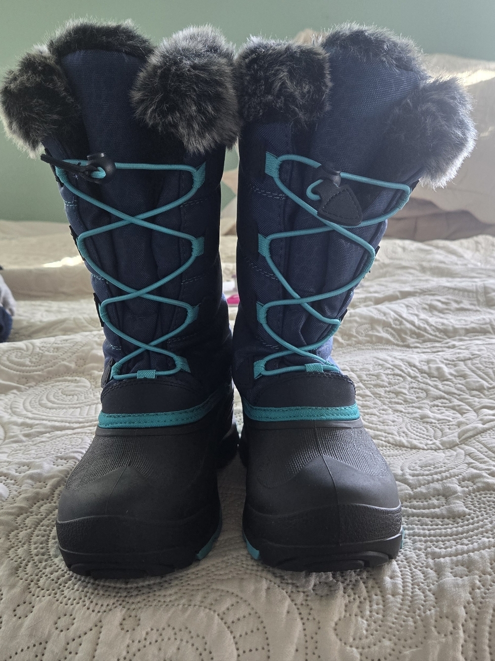 amik Kids Snow Boots Size 3 Waterproof Winter Faux Fur Blue